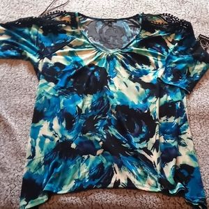 Floral watercolor dress shirt with lace